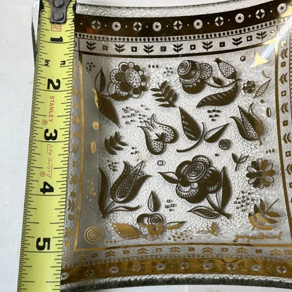 Vintage Georges Briard Persian Garden 22K Gold Glass Dish Signed MCM